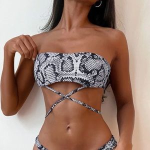 Snake Print Bandeau Bikini Top